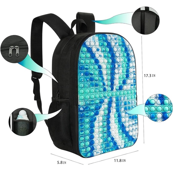 Blue, teal, white, & black pop it backpack bag carrier book bag - Picture 3 of 9